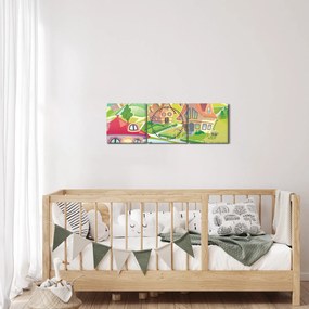 Obraz - Farebné mestečko (s hodinami) (90x30 cm)