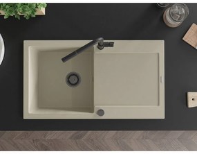 Mexen Leo, 1-komorový granitový drez 900x500x190 mm a drezová batéria Flora, béžová, 6501-69-670401-70-B