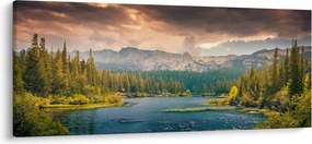 Obraz horskej rieky a hôr (120x50 cm)