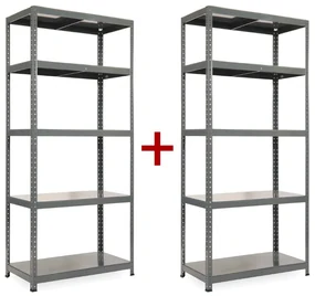 Policový regál 1+1 ZADARMO, 1800x900x500 mm, 5 políc, nosnosť police 175 kg, RAL 7031