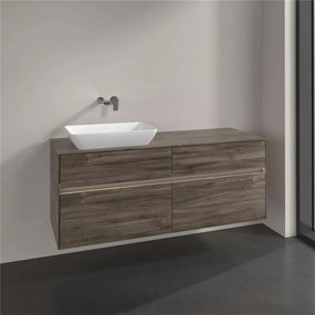 VILLEROY &amp; BOCH Collaro závesná skrinka pod umývadlo na dosku (umývadlo vľavo), 4 zásuvky, s LED osvetlením, 1400 x 500 x 548 mm, Stone Oak, C117B0RK