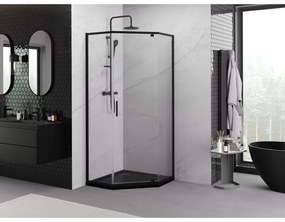Mexen Exo, päťuholníkový sprchový kút s výklopnými dverami 90 x 90 cm, 6mm číre sklo, čierny profil, 812-090-090-70-00