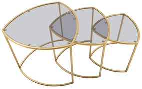 Okrúhle konferenčné stolíky v súprave 3 ks so sklenenou doskou v zlatej farbe ø 60 cm Triangle – Mauro Ferretti