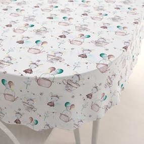 Biante Detský bavlnený oválny obrus Sandra SA-372 Myšky a konvičky na bielom 100x160 cm