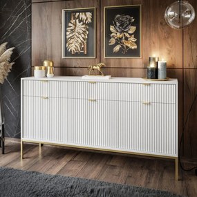 KOMODA VIGGO BIELA + ZLATÝ PODSTAVEC 154 cm