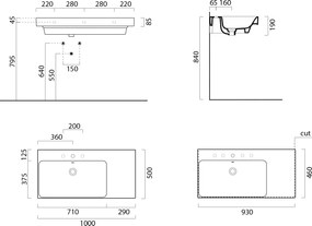 GSI GSI, NUBES keramické umývadlo 100x50cm, s odkladacou plochou vpravo, biela ExtraGlaze, 9627111