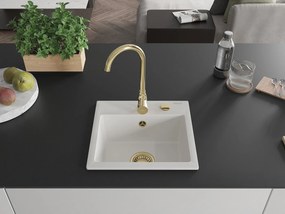 Mexen Milo, 1-komorový granitový drez 43,5x41 cm a kuchynská batéria Telma, biela, 6505-20-670200-50