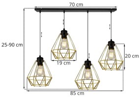 Závesné svietidlo Fusion, 4x zlaté drôtené tienidlo