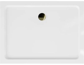 Mexen SLIM - Obdĺžniková sprchová vanička 130x90x5cm + zlatý sifón, biela, 40109013G