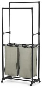 Věšák dvouramenný s košem na prádlo, černý plast.