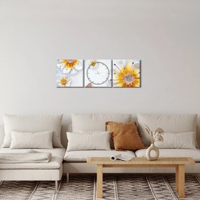 Obraz - Kompozícia s kvetmi a motýľmi (s hodinami) (90x30 cm)