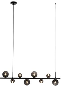 Čierne závesné svietidlo s dymovým sklom obdĺžnikovým 8-svetlovým - Monaco