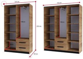 Šatníková skriňa WELA 201, 201x202x40, dub kraft zlatý/čierna