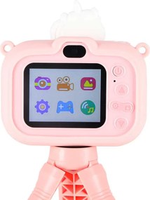 Detský digitálny fotoaparát KIK jednorožec, duálny, 1080P, ružový so statívom