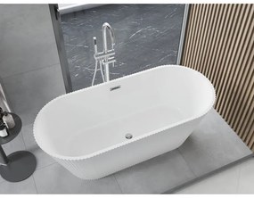 Mexen Yara, voľne stojaca ryhovaná vaňa 170 x 75 cm, biela lesklá, chrómový prepad, 52861707500-01