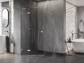 Mexen Lunar, L päťuholníkový sprchový kút naklápací doľava 90 x 100 cm, 8mm číre sklo, oceľový profil, 831L-090L-100P-97-00-L