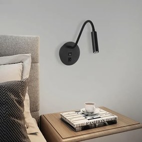 Brilagi - LED Flexibilná nástenná lampa s USB portom MAYA LED/3W/230V čierna
