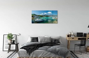 Sklenený obraz Grécko Marina mora hory 140x70 cm