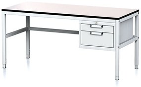 Nastaviteľný dielenský stôl MECHANIC II, 2 zásuvkový box na náradie, 1600x700x745-985 mm, sivá/sivá