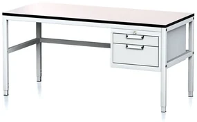Alfa 3 Nastaviteľný dielenský stôl MECHANIC II, 2 zásuvkový box na náradie, 1600x700x745-985 mm, sivá/sivá