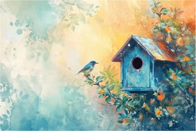 Obraz - Vtáčia búdka, akvarel (90x60 cm)