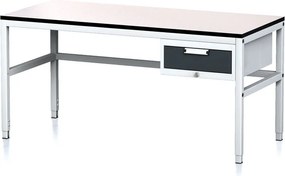 Nastaviteľný dielenský stôl MECHANIC II, 1 zásuvkový box na náradie, 1600x700x745-985 mm, sivá/grafit