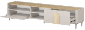 TV stolík Amilio 220 cm so zásuvkou - kašmír / olejovaný dub / úchytky svetlý dub