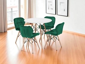 Jedálenská zostava TODI 80cm okrúhly stolový set biely a 4 stoličky LAGO zelené - ZADARMO 2 stoličky LAGO zelené v cene setu
