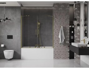 Mexen Velar Duo, 2-krídlová posuvná vaňová zástena 150 x 150 cm, 8mm číre sklo, zlatý lesklý profil, 896-150-000-02-50