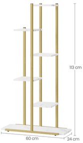 Stojan na kvety so šiestimi policami - mramor / zlaté nohy