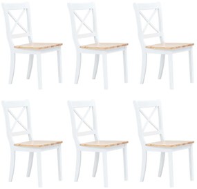 Jedálenské stoličky 6 ks, biele a svetlé drevo, kaučukový masív