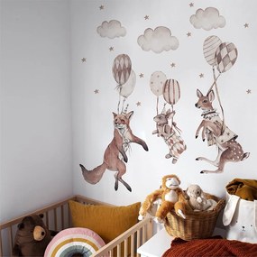 Gario Detská nálepka na stenu Party animals - srnka, zajačik a líška s balónmi