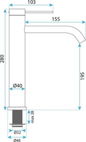 Rea Rivo, vysoká umývadlová batéria h-280, brúsená oceľ, REA-B6538