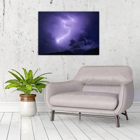 Sklenený obraz - fialová obloha a blesk (70x50 cm)