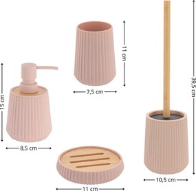 Sada kúpeľňových doplnkov Roza, ružová/s drevenými prvkami