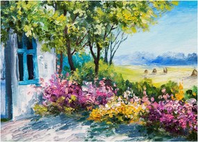 Obraz záhradky pred domom, olejomaľba (70x50 cm)