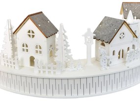 Drevená svietiaca LED dekorácia Dedinka s kostolíkom, 40 x 14 x 20 cm, polkruh