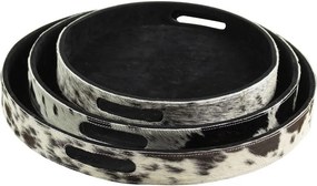 Sada 3ks servírovacie podnosy s hovädzou kožou biela / čierna-Ø 46 * 5cm / Ø 40 * 5cm / Ø33 * 5cm