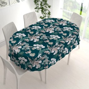 Biante Teflónový oválny obrus TF-058 Kvety s eukalyptom na tmavo zelenom 120x160 cm
