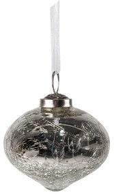 Strieborná vianočná sklenená ozdoba banka s popraskaním - Ø 7*7 cm