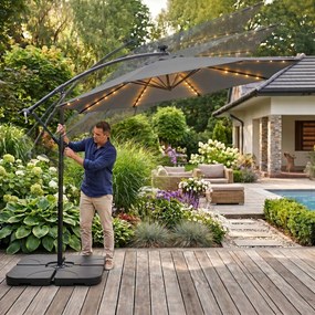 Záhradný slnečník MILIN s LED osvetlením 300 cm tmavošedý