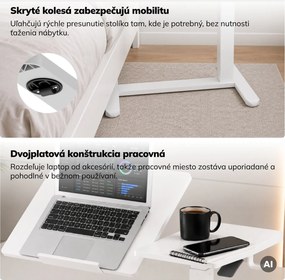 Stolík pod notebook mobilný, nastaviteľný, multifunkčný, biely: BILL