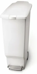 Úzky pedálový kôš 40 l biely plast, biela