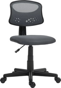 HOMCOM Bezruký Ergonomický kancelársky stolička s mriežkovým operadlom, otočná pracovná stolička, nastaviteľná výška, nosnosť 120 kg, šedá | Aosom