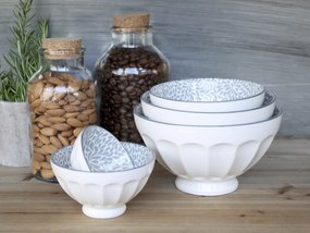 Set 5ks biela porcelánová miska so šedými ornamentmi vo vnútri Arés - Ø15*9 cm