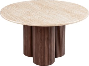Okrúhly konferenčný stolík Massia 80 cm do obývačky - travertín / orech