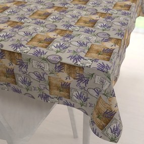 Biante Dekoračný obdĺžnikový obrus PML-099 Levandule s motýlikmi a srdiečkami na béžovom 120x180 cm