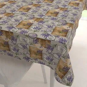 Biante Dekoračný obdĺžnikový obrus PML-099 Levandule s motýlikmi a srdiečkami na béžovom 140x220 cm