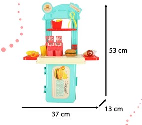 KIK Detská kuchynka v kufríku fast food hamburger set zmrzlina hranolky 55cm