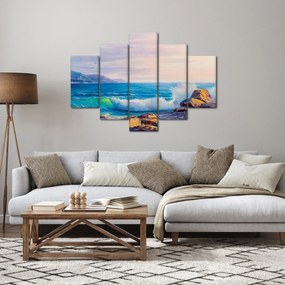 Obraz vĺn narážajúcich na útesy, olejomaľba (150x105 cm)